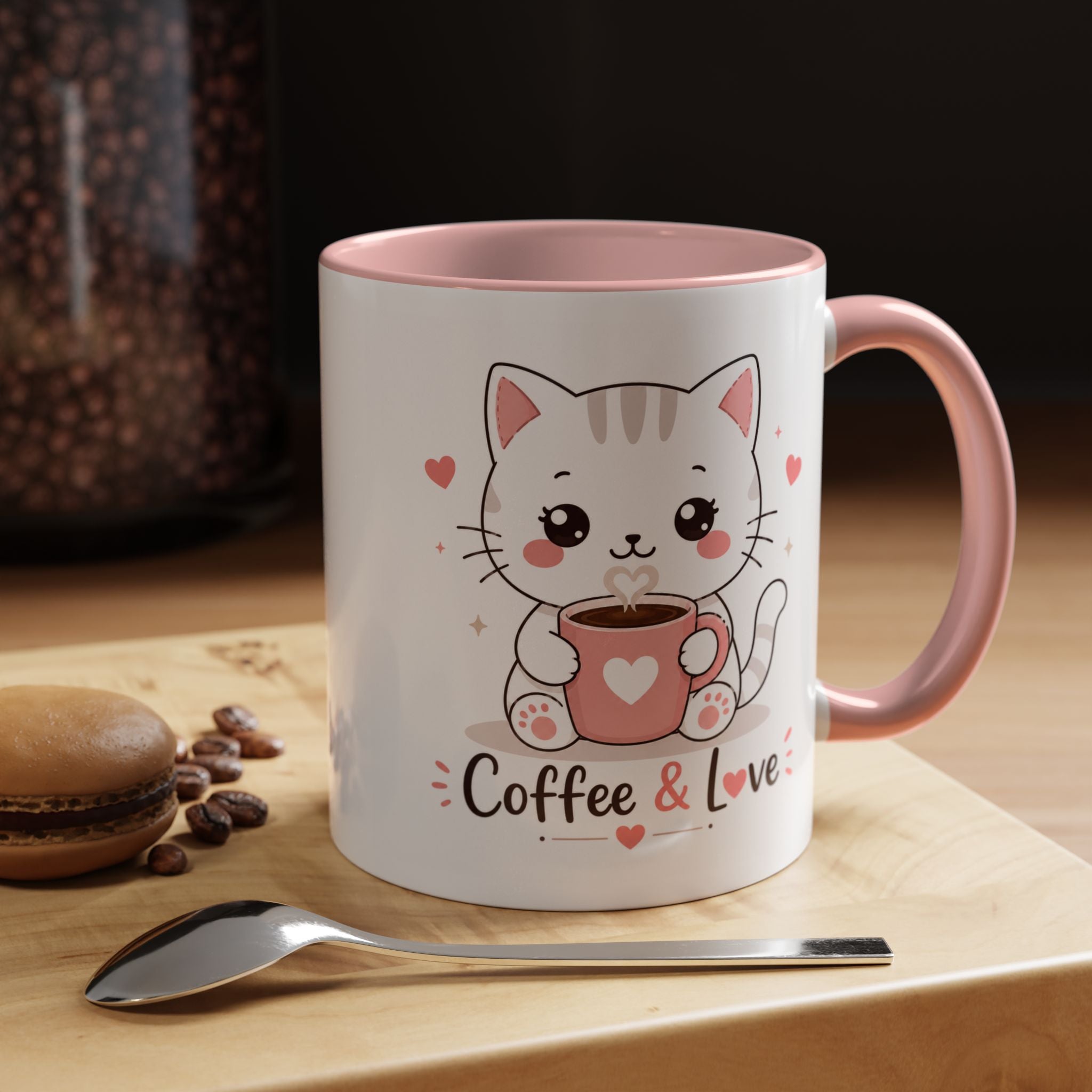 'Coffee & Love' Cat Mug | Cute Kawaii Cat Coffee Cup | Romantic Coffee Mug | Pastel Cat Mug