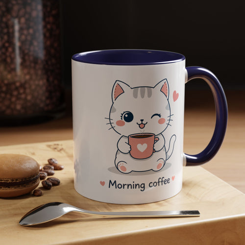 'Morning Coffee' Cat Mug | Cute Pastel Coffee Mug | Cozy Coffee Cup