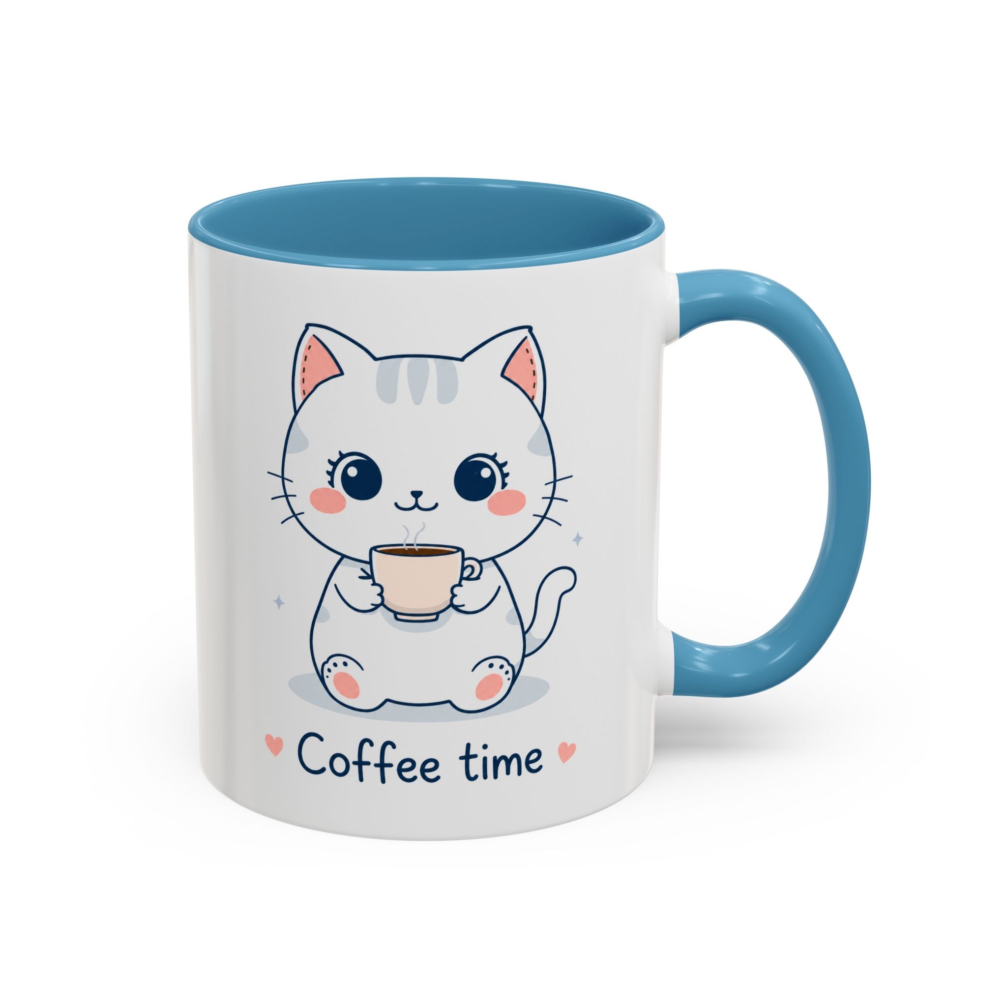 Kawaii Cat Coffee Mug | Cute 'Coffee Time' Cat Design |  Pastel Cat Mug | Cute Animal Coffee Cup