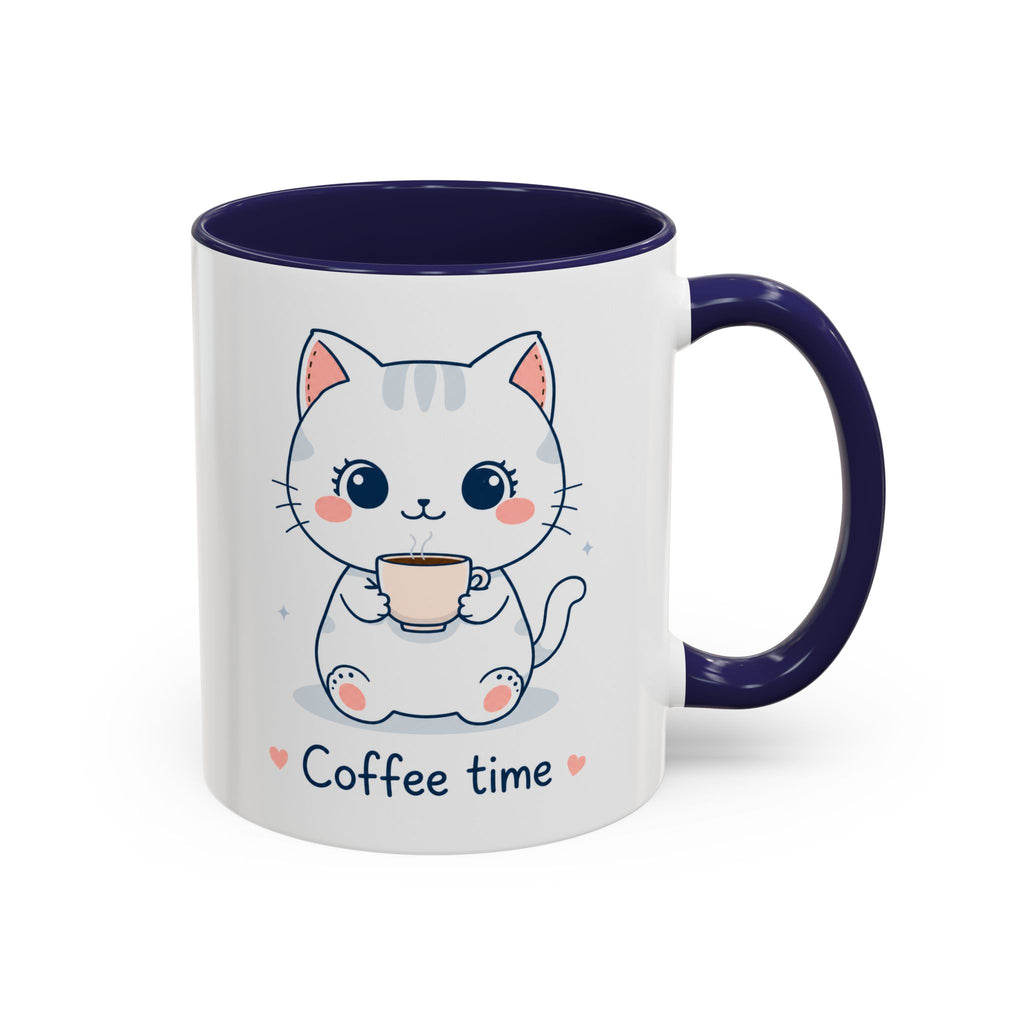 Kawaii Cat Coffee Mug | Cute 'Coffee Time' Cat Design |  Pastel Cat Mug | Cute Animal Coffee Cup