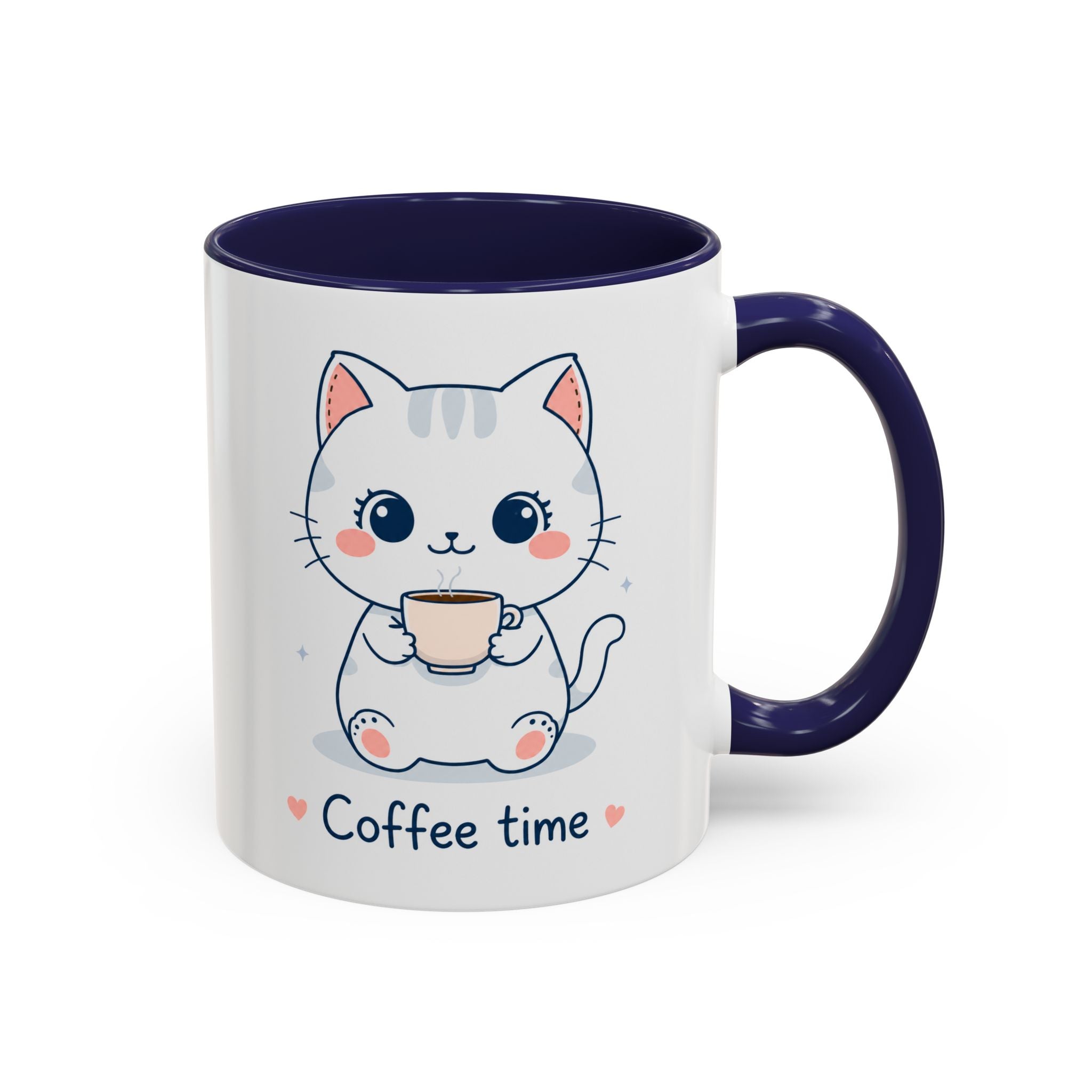 Kawaii Cat Coffee Mug | Cute 'Coffee Time' Cat Design |  Pastel Cat Mug | Cute Animal Coffee Cup
