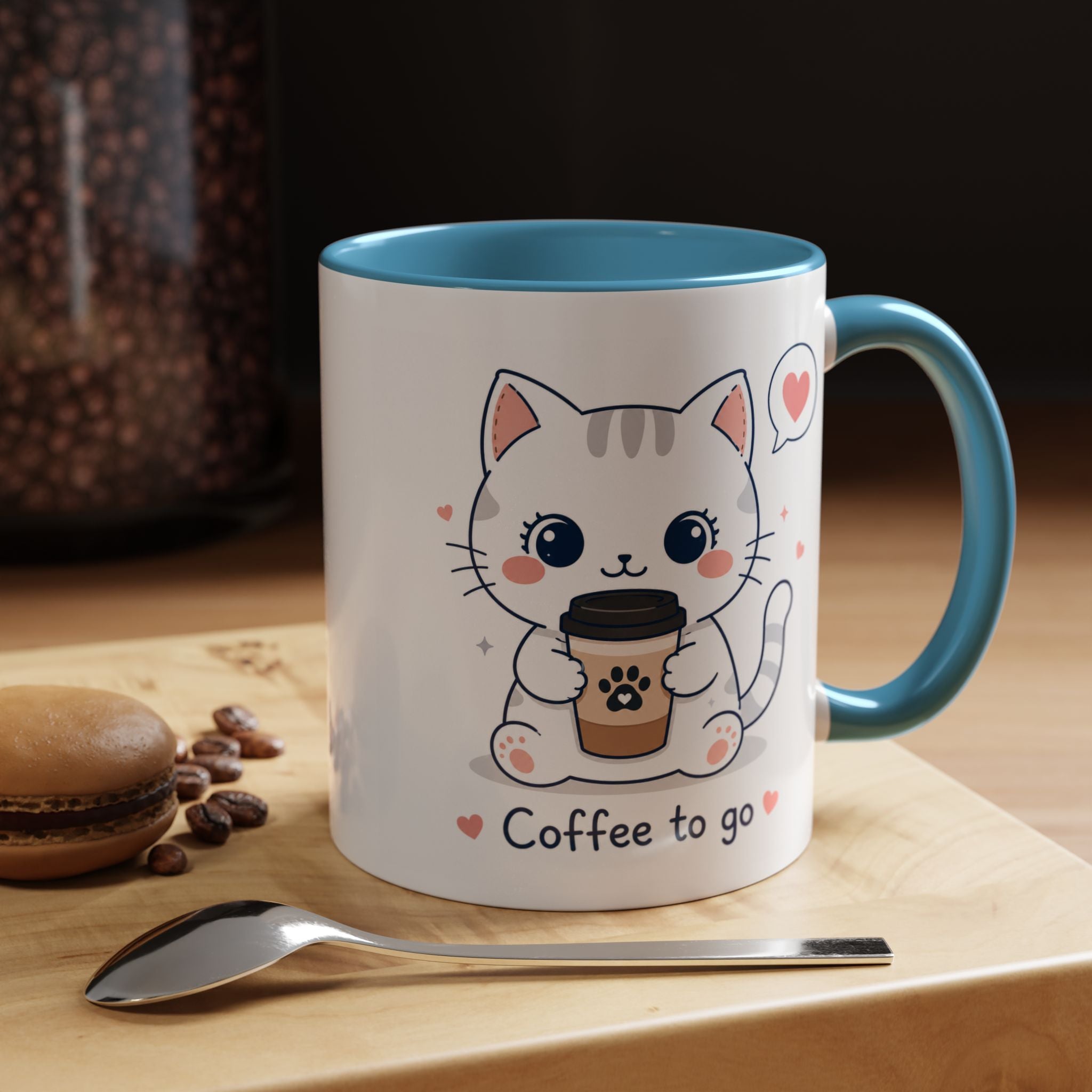 'Coffee to go' Cat Mug | Cute Kawaii Cat Coffee Cup |  Pastel Cat Mug