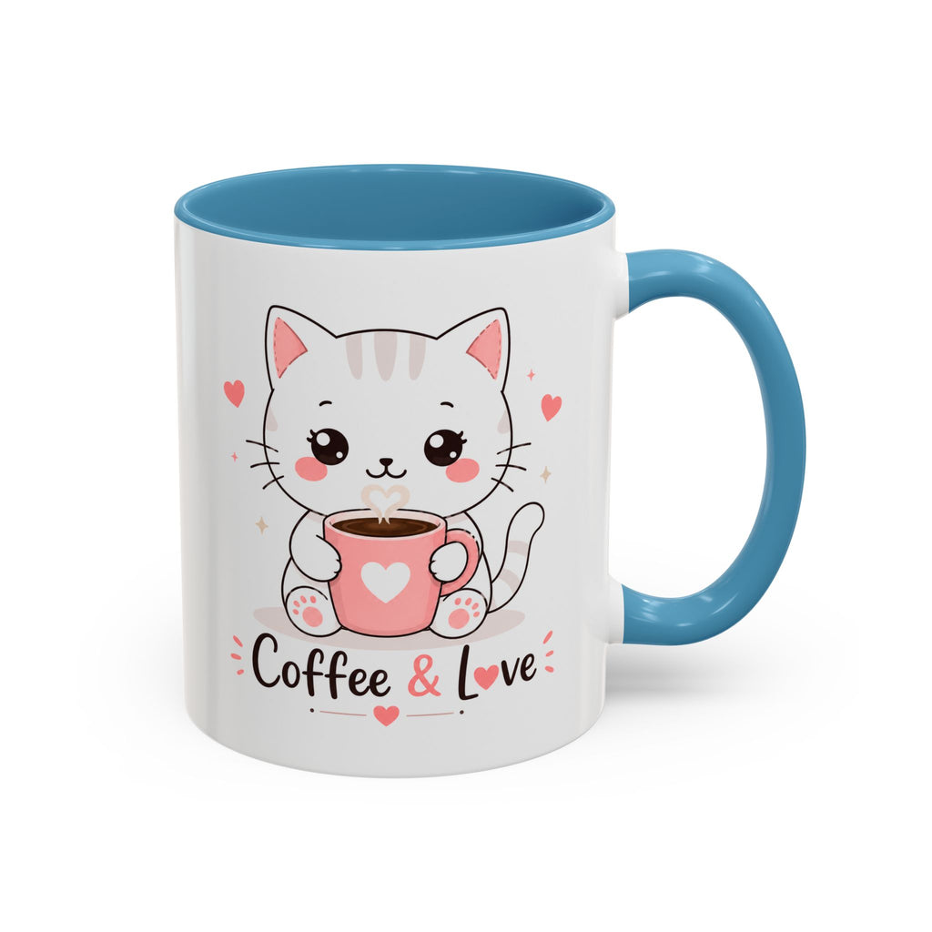 'Coffee & Love' Cat Mug | Cute Kawaii Cat Coffee Cup | Romantic Coffee Mug | Pastel Cat Mug