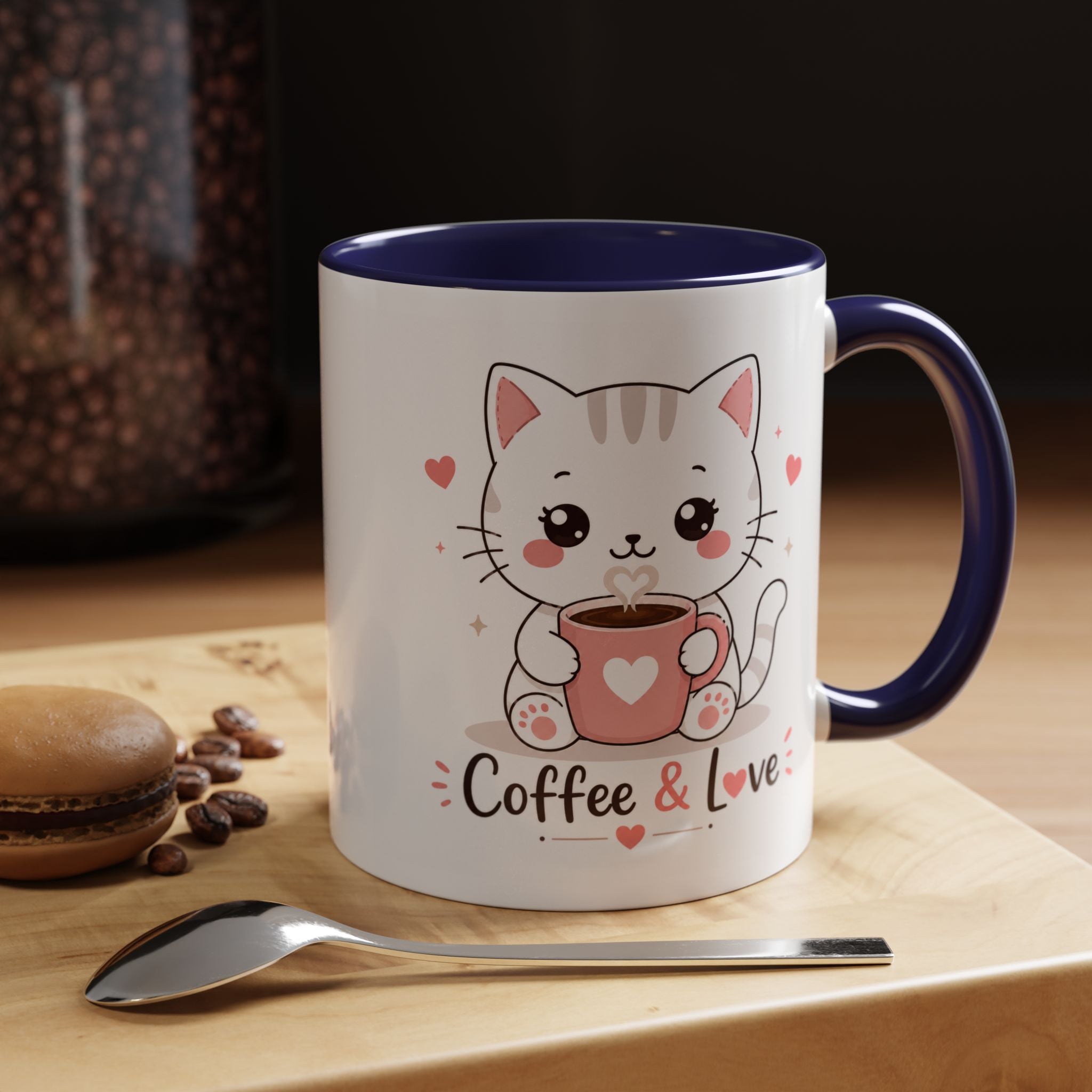 'Coffee & Love' Cat Mug | Cute Kawaii Cat Coffee Cup | Romantic Coffee Mug | Pastel Cat Mug