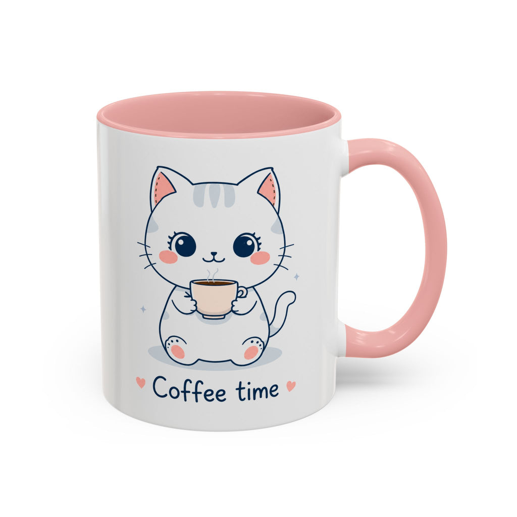 Kawaii Cat Coffee Mug | Cute 'Coffee Time' Cat Design |  Pastel Cat Mug | Cute Animal Coffee Cup