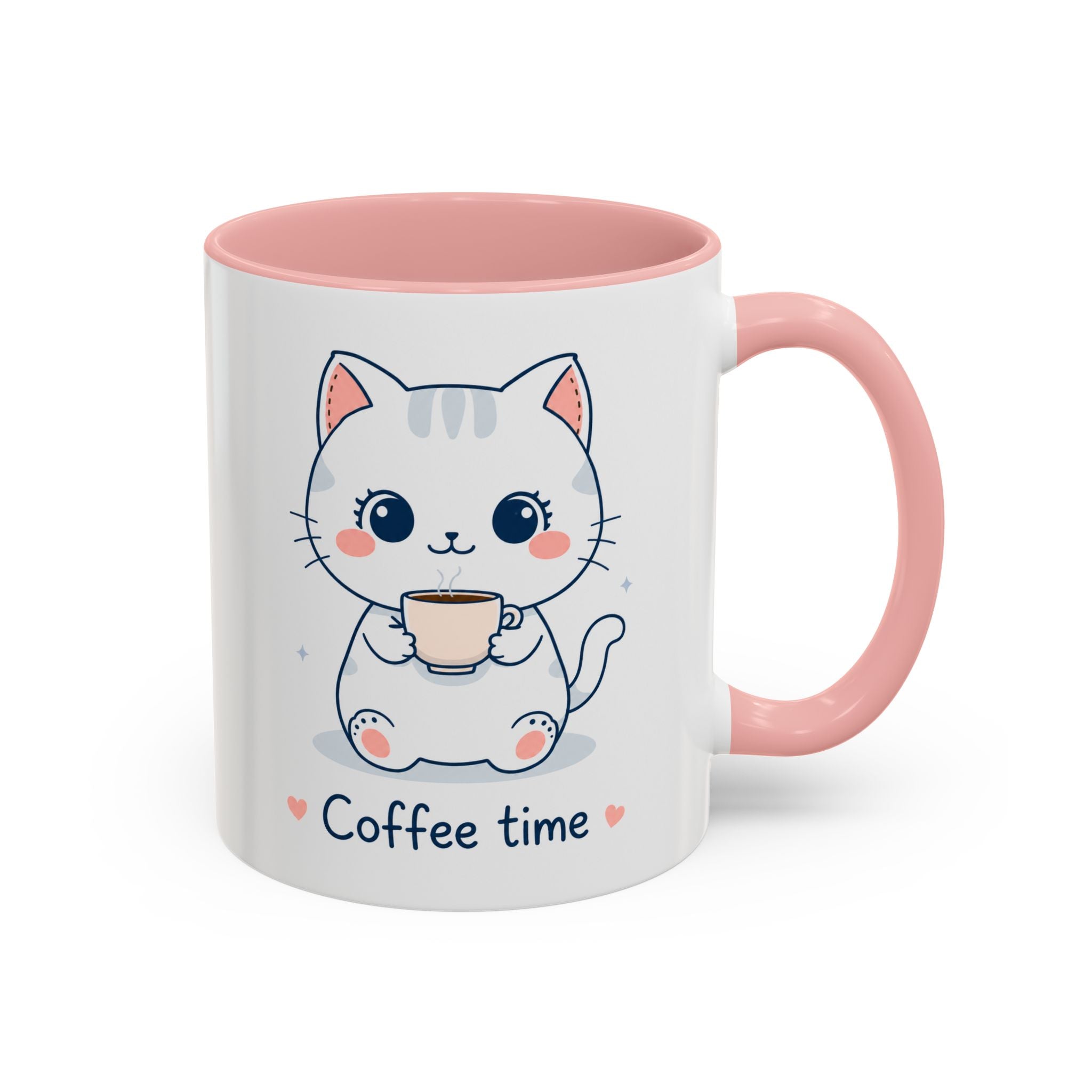 Kawaii Cat Coffee Mug | Cute 'Coffee Time' Cat Design |  Pastel Cat Mug | Cute Animal Coffee Cup