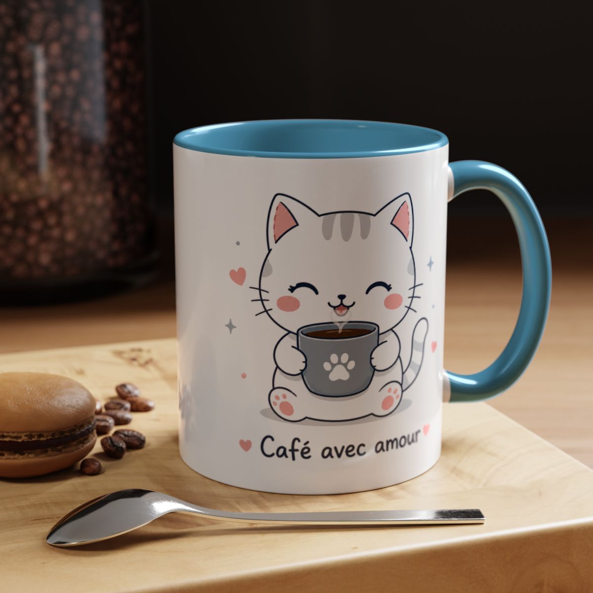 'Café avec Amour' Cat Mug | Cute Kawaii Cat Coffee Cup