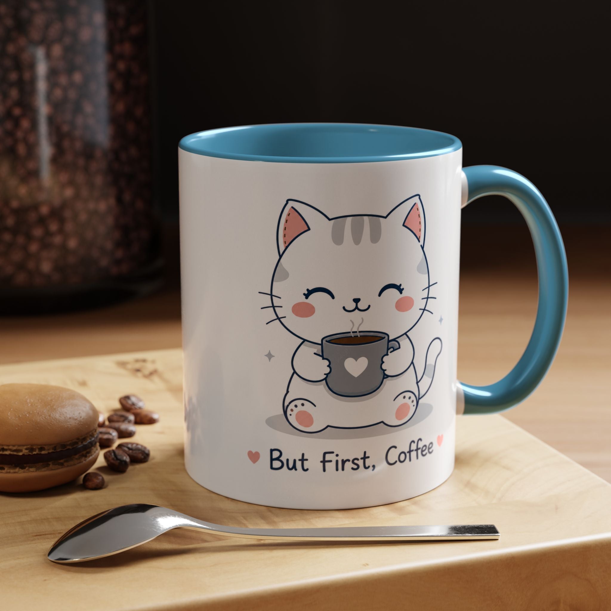 'But first, coffee' Cat Mug | Cute Pastel Coffee Mug |  | Kawaii Cat Coffee Cup |