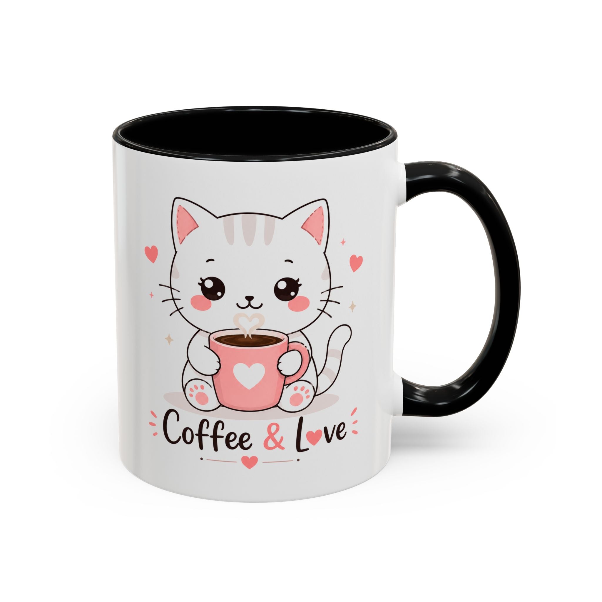 'Coffee & Love' Cat Mug | Cute Kawaii Cat Coffee Cup | Romantic Coffee Mug | Pastel Cat Mug