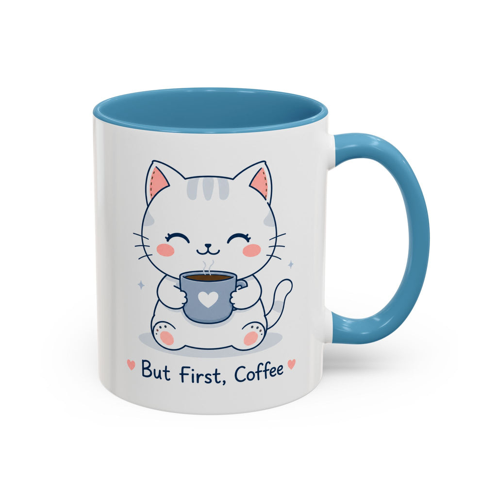 'But first, coffee' Cat Mug | Cute Pastel Coffee Mug |  | Kawaii Cat Coffee Cup |