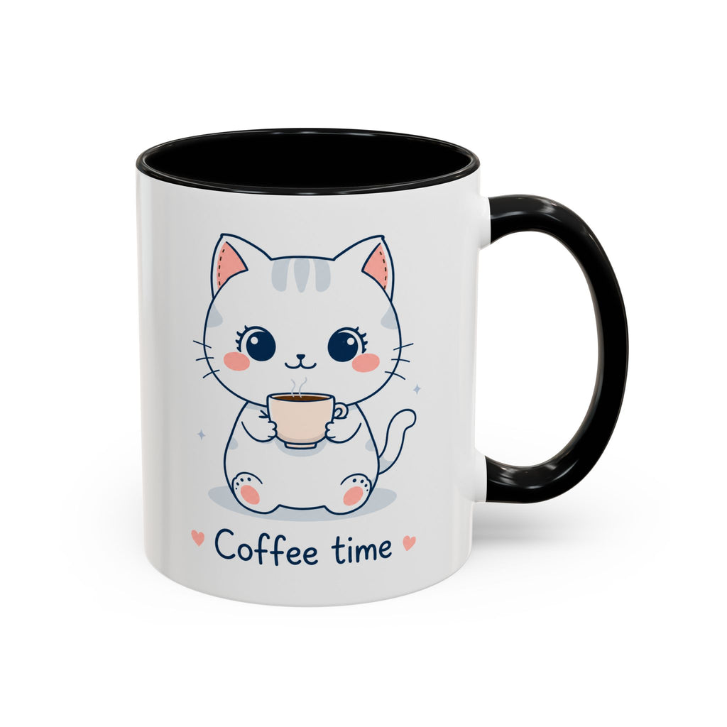 Kawaii Cat Coffee Mug | Cute 'Coffee Time' Cat Design |  Pastel Cat Mug | Cute Animal Coffee Cup