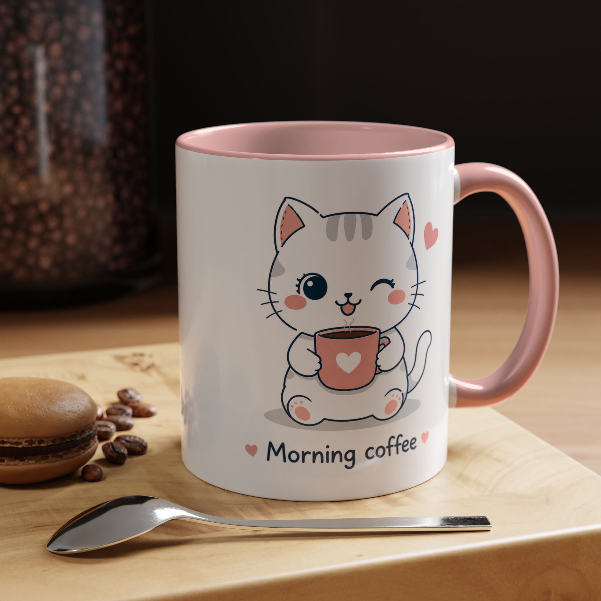 'Morning Coffee' Cat Mug | Cute Pastel Coffee Mug | Cozy Coffee Cup