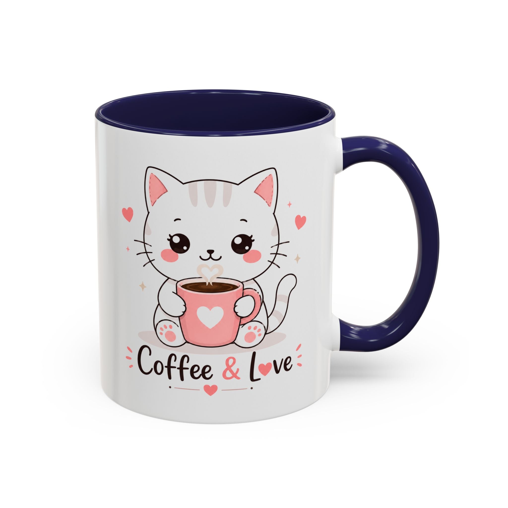'Coffee & Love' Cat Mug | Cute Kawaii Cat Coffee Cup | Romantic Coffee Mug | Pastel Cat Mug