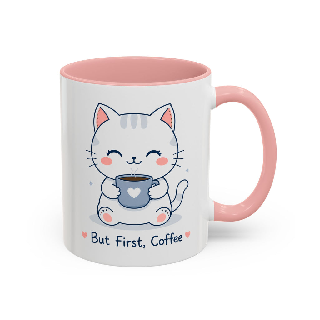 'But first, coffee' Cat Mug | Cute Pastel Coffee Mug |  | Kawaii Cat Coffee Cup |