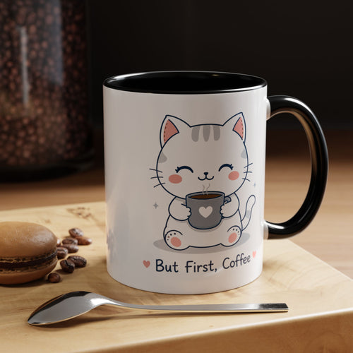 'But first, coffee' Cat Mug | Cute Pastel Coffee Mug |  | Kawaii Cat Coffee Cup |