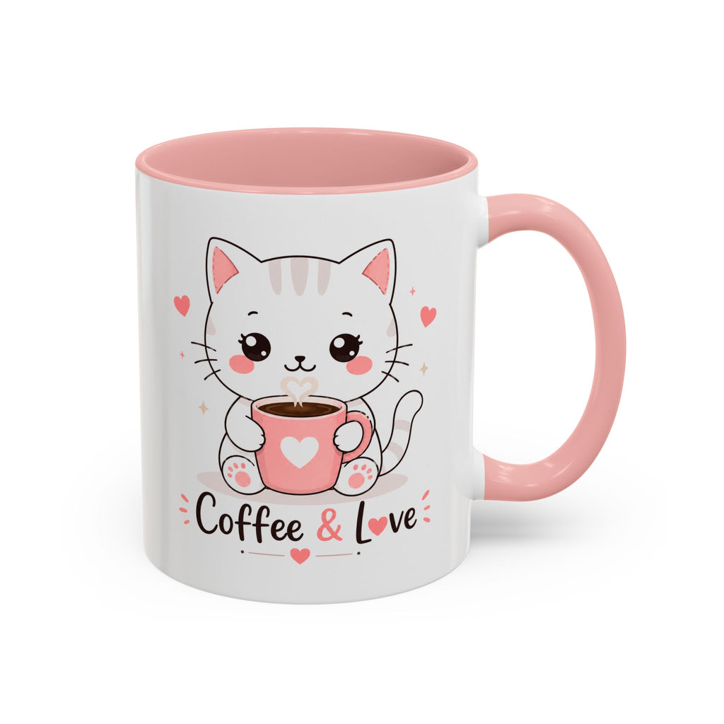 'Coffee & Love' Cat Mug | Cute Kawaii Cat Coffee Cup | Romantic Coffee Mug | Pastel Cat Mug
