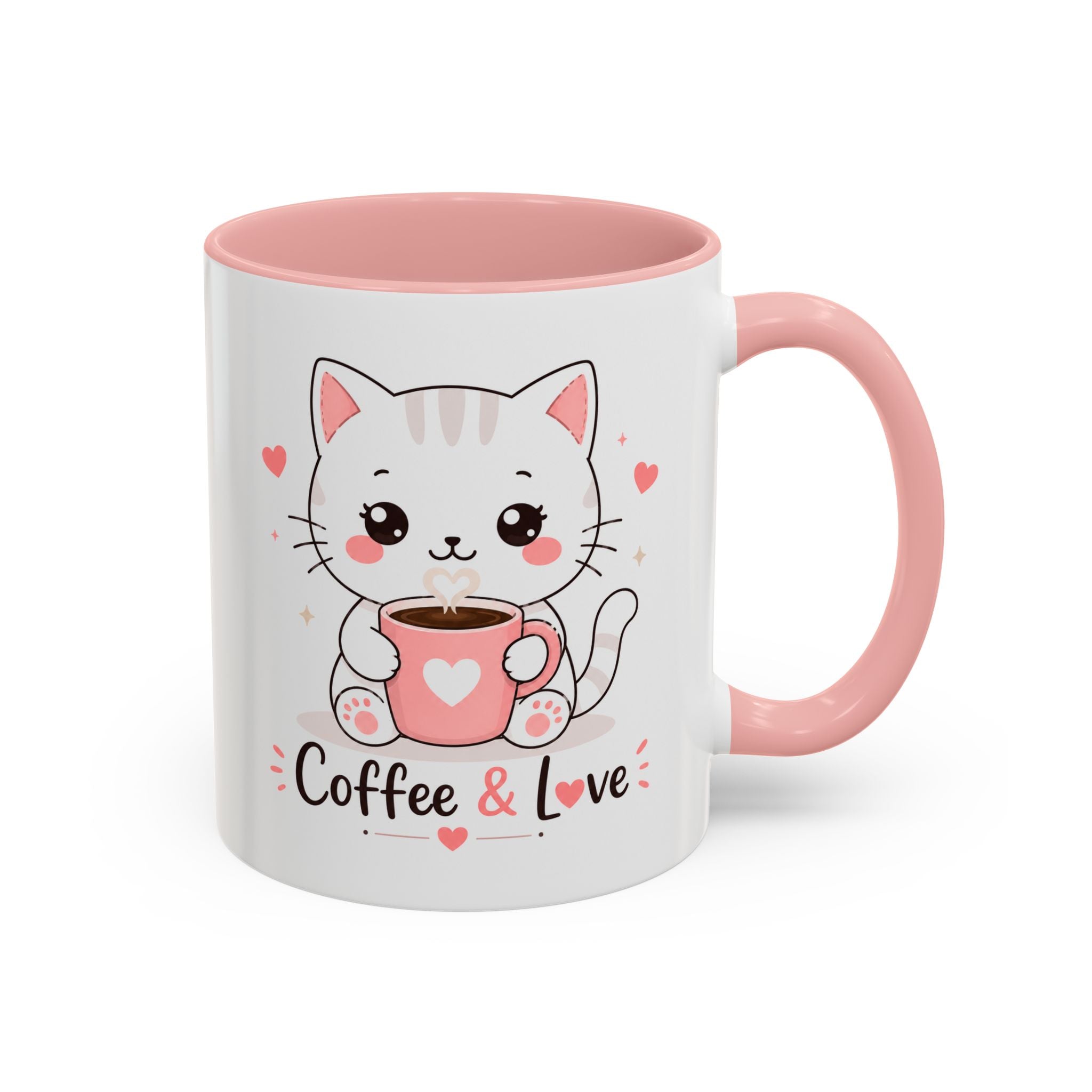 'Coffee & Love' Cat Mug | Cute Kawaii Cat Coffee Cup | Romantic Coffee Mug | Pastel Cat Mug