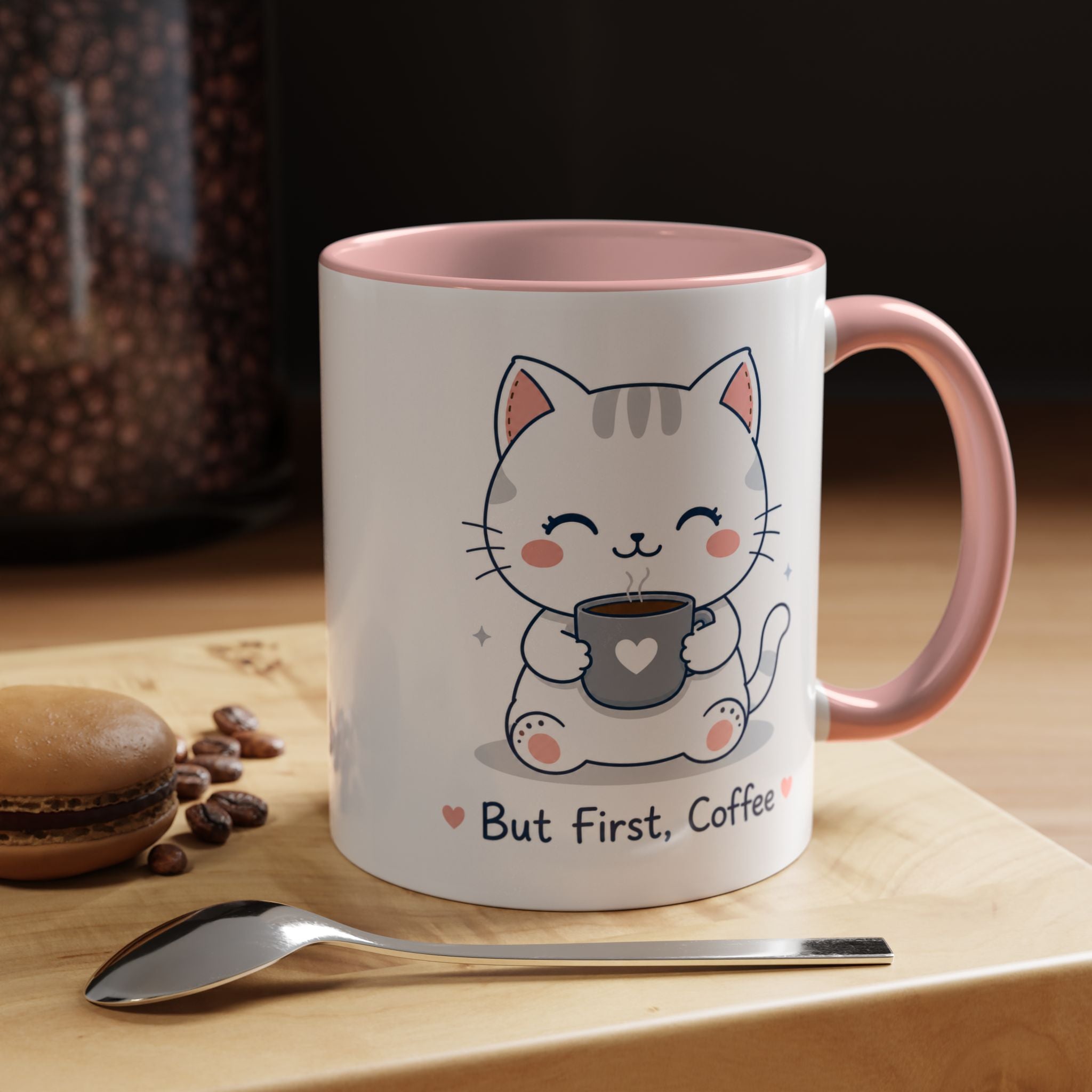 'But first, coffee' Cat Mug | Cute Pastel Coffee Mug |  | Kawaii Cat Coffee Cup |