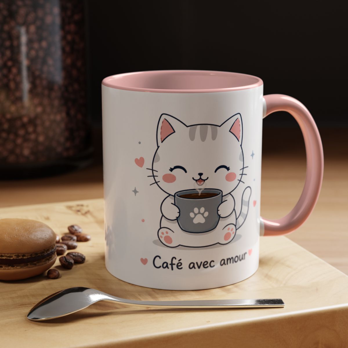 'Café avec Amour' Cat Mug | Cute Kawaii Cat Coffee Cup