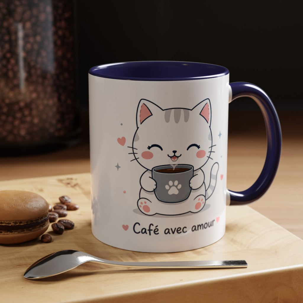 'Café avec Amour' Cat Mug | Cute Kawaii Cat Coffee Cup